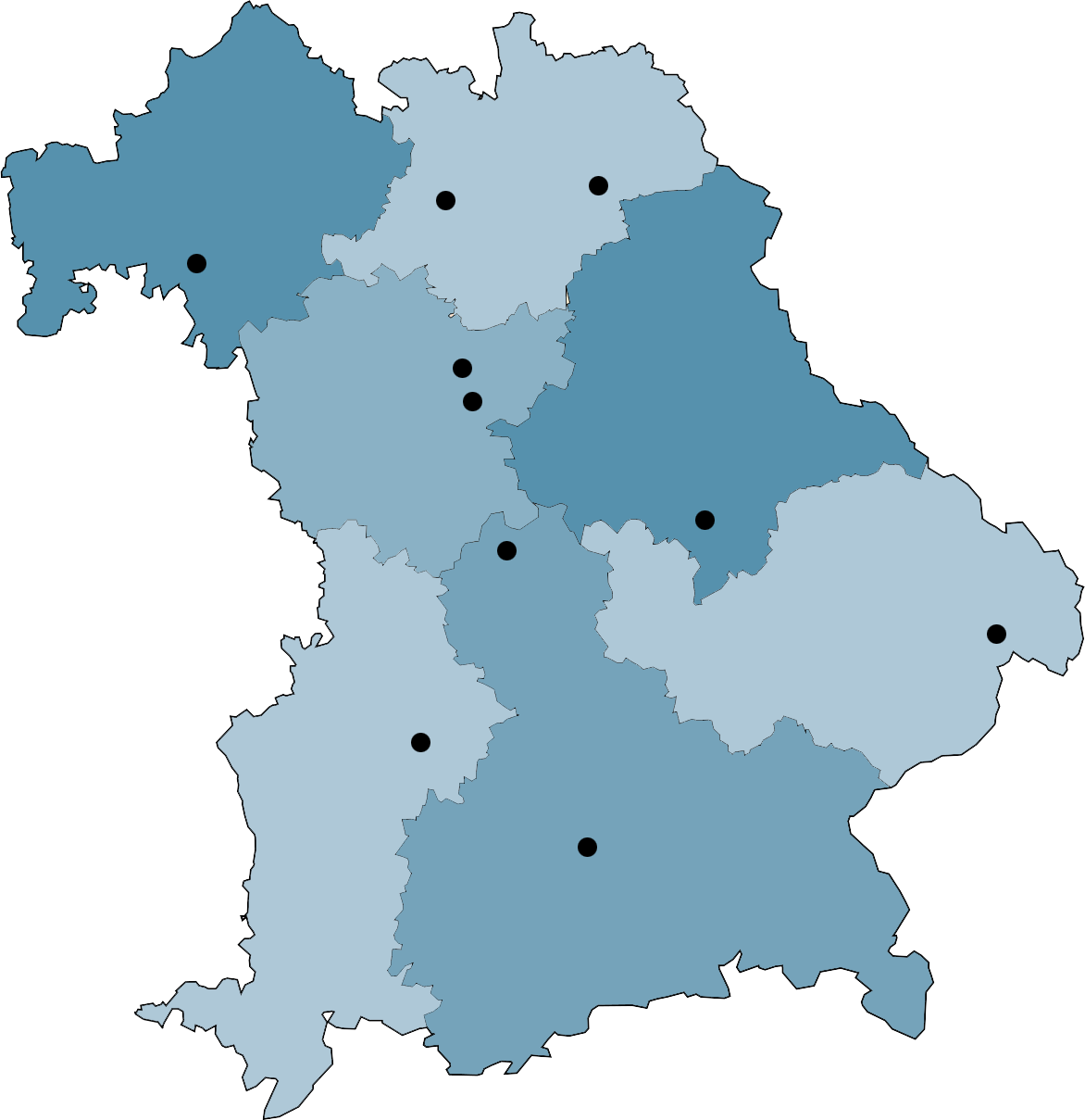 Karte der Studierendengruppen in Bayern