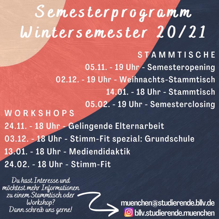 Semesterprogramm 2020/2021 BLLV Studierendengruppe München